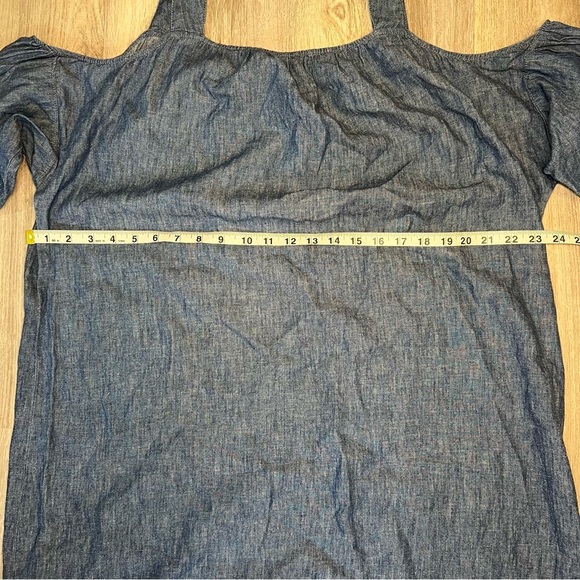 Madewell Denim Cold Shoulder Chambray Dress Blue Sz XL Linen Cotton Blend - Picture 4 of 9